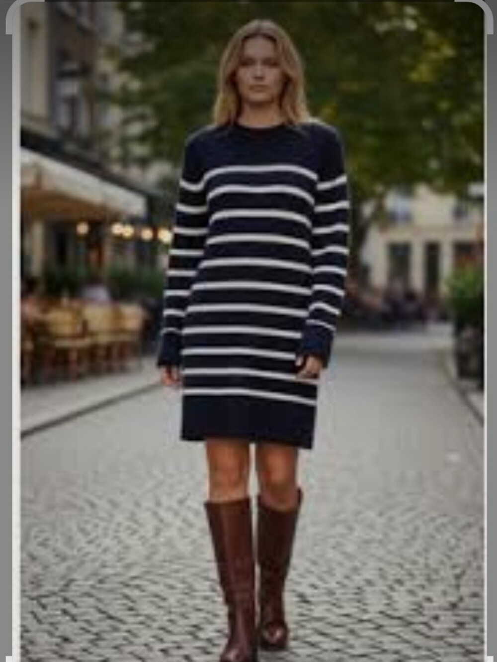 Lands' End Navy and White Striped Knit Mini Dress